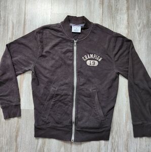 Champion Men's Heritage French Terry Warm-Up Jacket Arch Logo Dark Gray Sz M